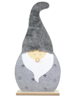 LED Holz Wichtel Dekofigur "Santa" 60 cm Grau | 10138 - Adventsdekoration