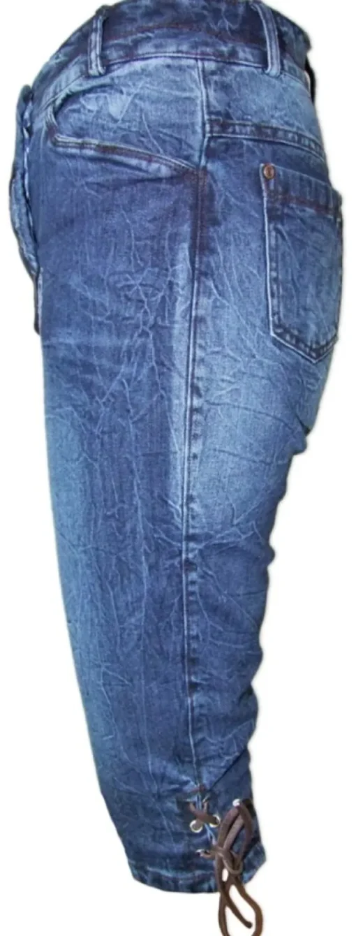 Lekra Damen Jeans Bea Kniebundhose in Lederhosen Optik - Blau