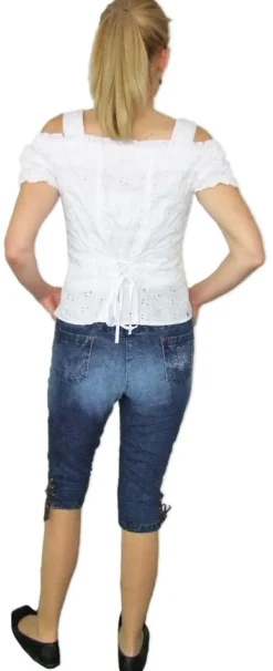 Lekra Damen Jeans Bea Kniebundhose in Lederhosen Optik - Blau
