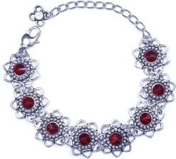 LUISIA® Armband Leandra mit Herzblüten und Kristallen von Swarovski® - Siam / Dunkelrot