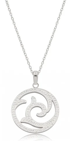 LUISIA® Edelstahl Halskette 50+5 cm Silber mit Anhänger | Welle mit Zirkonia