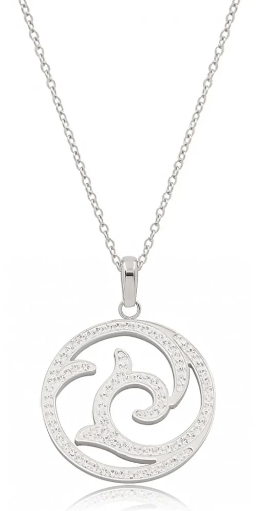 LUISIA® Edelstahl Halskette 50+5 cm Silber mit Anhänger | Welle mit Zirkonia