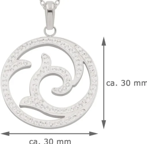 LUISIA® Edelstahl Halskette 50+5 cm Silber mit Anhänger | Welle mit Zirkonia