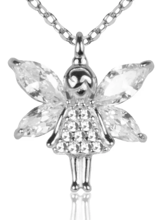 LUISIA® Filigrane Damen Halskette mit kleiner Strass Kristall Elfe - 925 Silber Schmuck mit Zirkonia
