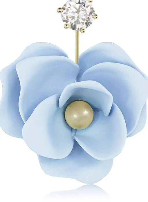 LUISIA® Front Back Ohrringe Jarla mit Blumen - 16 Karat vergoldet Hellblau