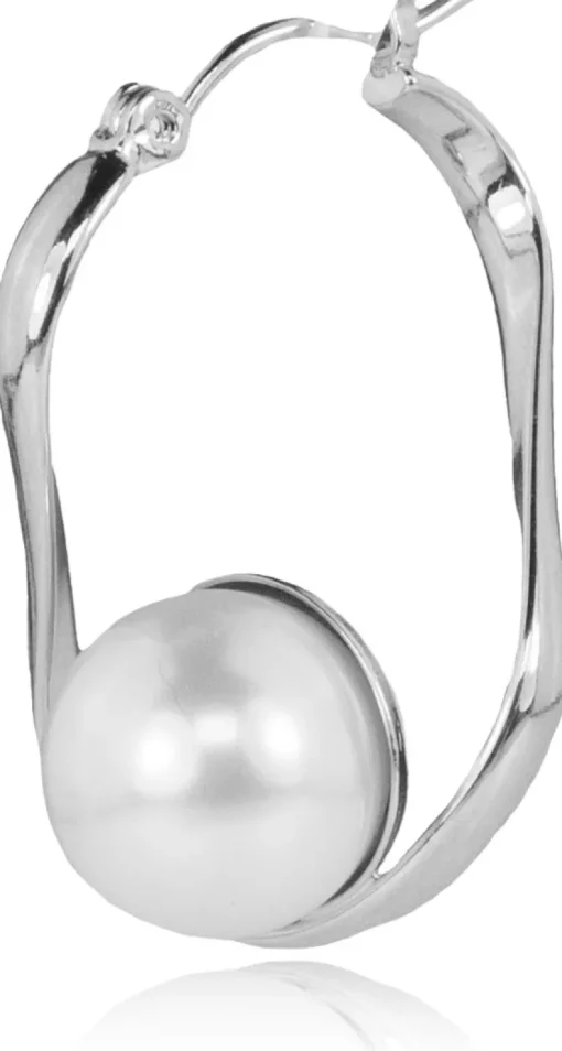 LUISIA® Geschwungene Ohrringe "Liora" mit Perle von Swarovski® - Silber / White Pearl