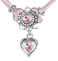 LUISIA® Halskette Chiara mit Herzblüte, Strassherz und Kristallen von Swarovski® - Altrosa