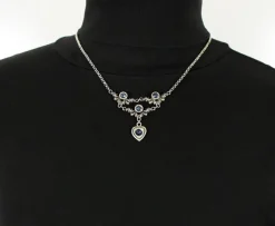 LUISIA® Halskette Isabel mit Herz und Kristallen von Swarovski® - Dunkelblau