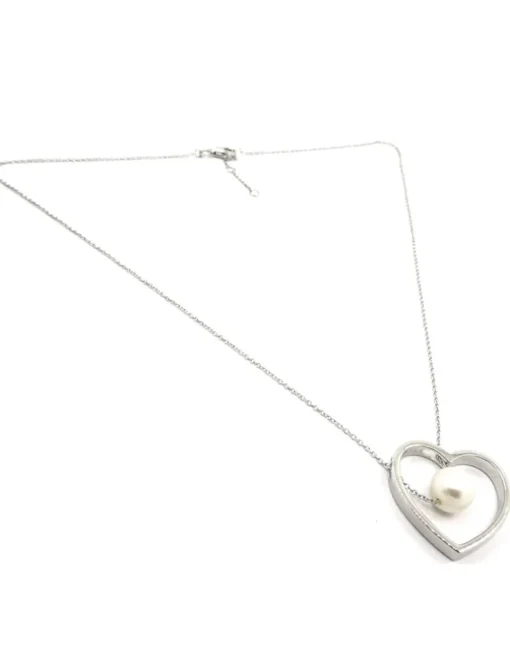 LUISIA® Halskette mit Anhänger "Herz mit Perle" 67115 | 925 Silber (50 cm Länge)