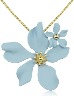 LUISIA® Halskette Nelia mit Blumen - 16 Karat vergoldet Hellblau