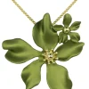 LUISIA® Halskette Nelia mit Blumen - 16 Karat vergoldet Olivgrün