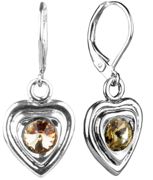 LUISIA® Ohrringe Lisanne Herzanhänger mit Kristallen von Swarovski® - Hellbraun