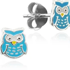 LUISIA® Ohrstecker Eule - 925 Sterling Silber Hellblau