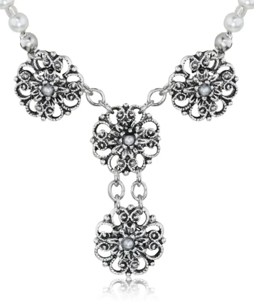 LUISIA® Perlen Halskette mit Edelweiß Blüte und Perle
