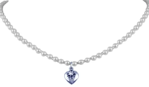 LUISIA Perlenkette Luna mit Herz und Edelweiß - Silbergrau