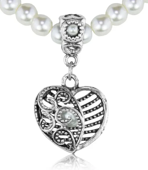 LUISIA® Perlenkette "Ariela" mit Herzanhänger | Brautschmuck Halskette Collier zu Dirndl Brautkleid