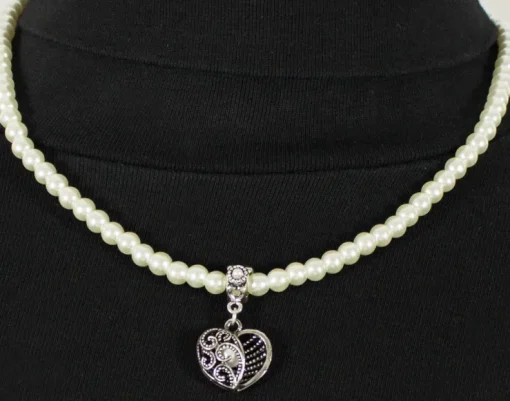 LUISIA® Perlenkette "Ariela" mit Herzanhänger | Brautschmuck Halskette Collier zu Dirndl Brautkleid