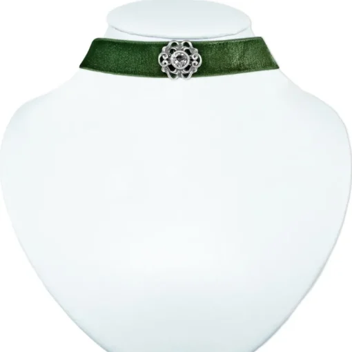 LUISIA® Samt Kropfband Annina mit Ornament und Kristall von Swarovski® - Olivgrün
