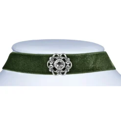 LUISIA® Samt Kropfband Annina mit Ornament und Kristall von Swarovski® - Olivgrün