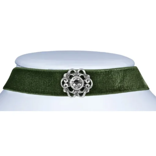 LUISIA® Samt Kropfband Annina mit Ornament und Kristall von Swarovski® - Olivgrün