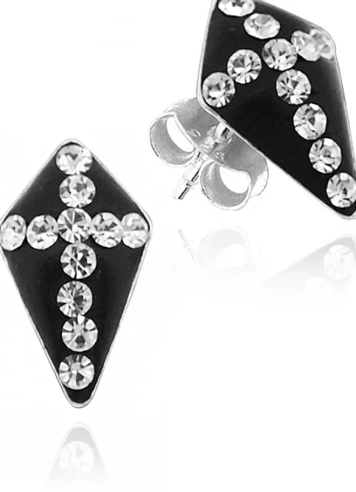 LUISIA® Schwarze Ohrringe mit Kreuz aus Kristallen von Swarovski® - 925 Sterling Silber