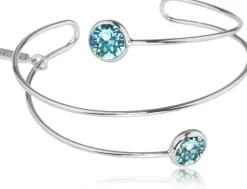 LUISIA® Spiral Armreif "Fjella" mit zwei Kristallen von Swarovski® - Silber / Aquamarine