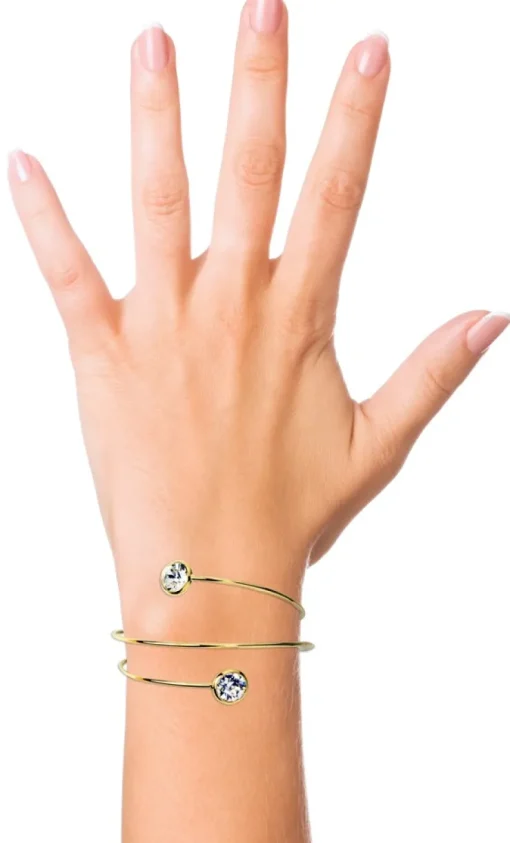 LUISIA® Spiral Armreif "Fjella" mit zwei Kristallen von Swarovski® - Silber / Aquamarine