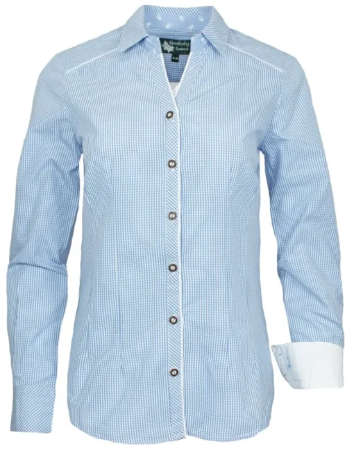 Maddox Damen Langarm Trachtenbluse Innsbruck - Hellblau Sky