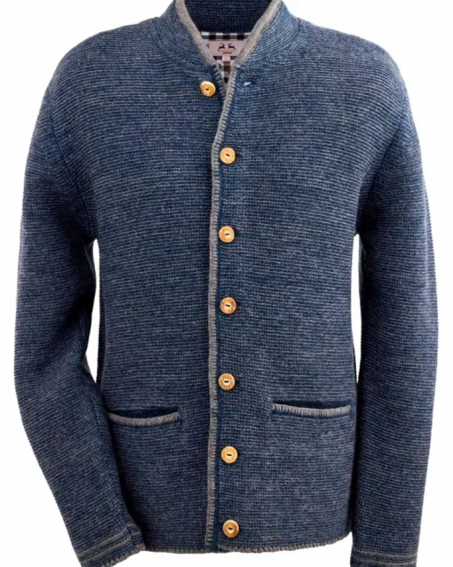 MADDOX Herren Trachten Strickjacke "Altishofen" mit Stehkragen | Indigo Blau