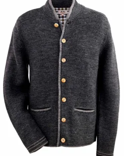 MADDOX Herren Trachten Strickjacke "Altishofen" mit Stehkragen | Anthrazit