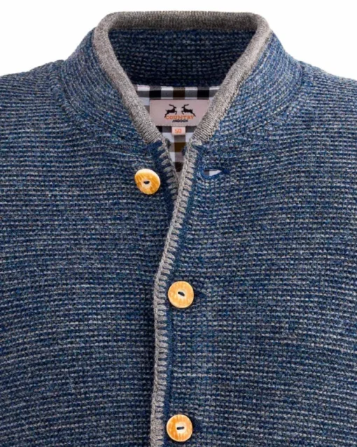 MADDOX Herren Trachten Strickjacke "Altishofen" mit Stehkragen | Indigo Blau