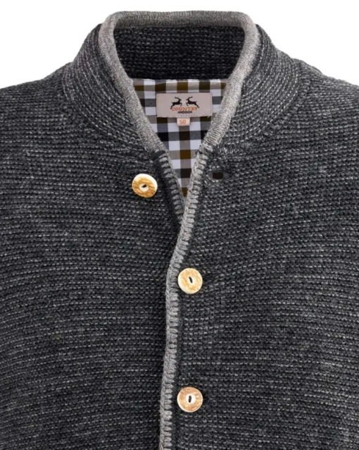 MADDOX Herren Trachten Strickjacke "Altishofen" mit Stehkragen | Anthrazit