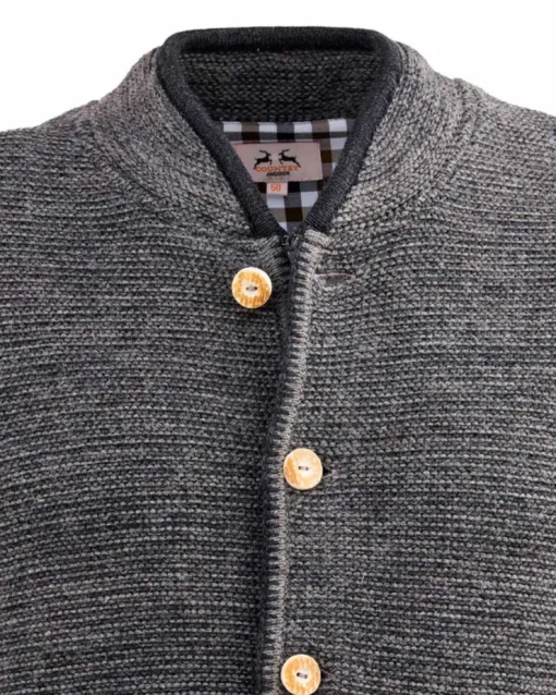 MADDOX Herren Trachten Strickjacke "Altishofen" mit Stehkragen | Kiesel Braun