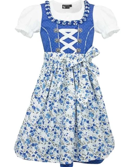 MADDOX Kinder Dirndl "Zillertal" 3-tlg. | Blümchenmuster Blau Weiß