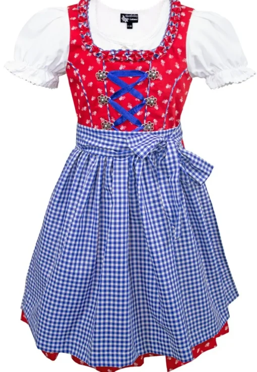 MADDOX Kinder Dirndl "Zillertal" 3-tlg. | Blümchenmuster Blau Rot