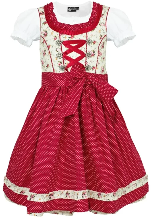 MADDOX Kinder Dirndl "Zermatt" 3-tlg. | Streublümchen Creme Rot