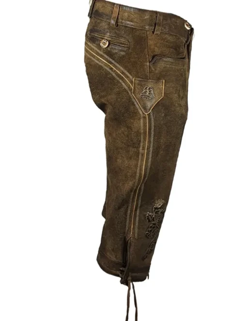MADDOX Kniebund Lederhose "Meinrad" mit Stegträgern - Hopfen | Trachtenlederhose