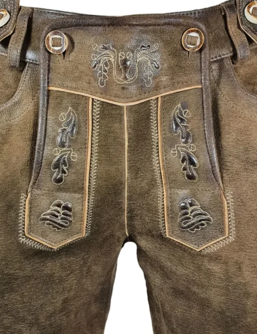MADDOX Kniebund Lederhose "Meinrad" mit Stegträgern - Hopfen | Trachtenlederhose