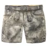 MADDOX Kurze Damen Lederhose "Dafne" mit Gürtel | Stein Grau