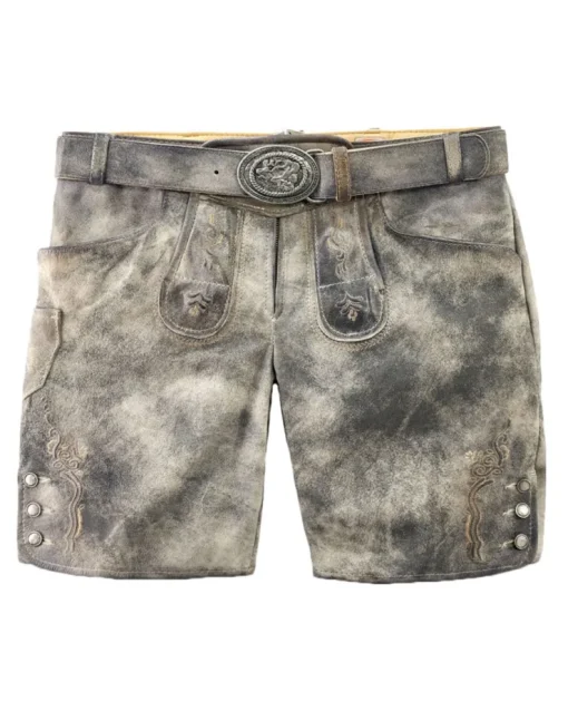 MADDOX Kurze Damen Lederhose "Dafne" mit Gürtel | Stein Grau