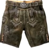 MADDOX Kurze Herren Lederhose "Ronn" mit Gürtel | Antik Moor