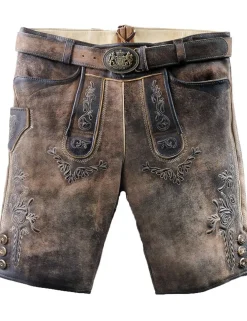 MADDOX Kurze Herren Lederhose "Hopfensee" mit Gürtel | Antik Bernstein