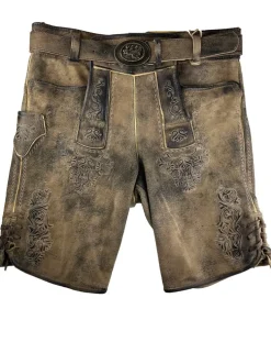 MADDOX Kurze Herren Lederhose "Riessersee" mit Gürtel | Antik Bernstein