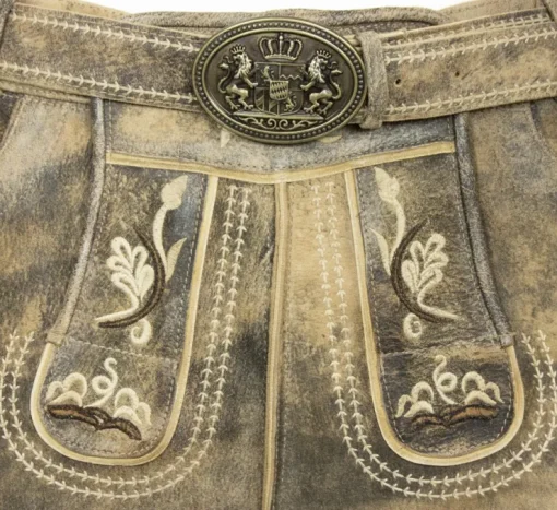 MADDOX Kurze Herren Lederhose "Kobel" mit Gürtel | Antik Braun Beige