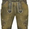 MADDOX Kurze Lederhose "Endorf" mit Gürtel und Hirschstickerei | Antik Ziller