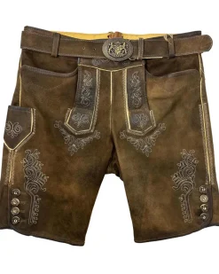 MADDOX Kurze Lederhose "Rolli" mit Gürtel | Antik Nuss