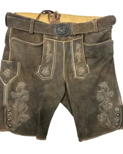 MADDOX Kurze Lederhose "Silbersee" mit Gürtel | Used Erle