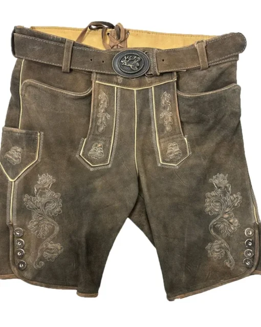 MADDOX Kurze Lederhose "Silbersee" mit Gürtel | Used Erle