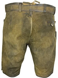 MADDOX Kurze Lederhose "Endorf" mit Gürtel und Hirschstickerei | Antik Ziller