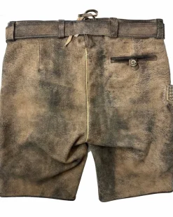 MADDOX Kurze Lederhose "Urgsee" mit Hirschstickerei | Antik Bernstein